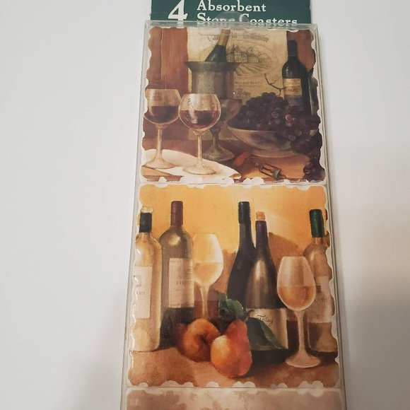 Wine Theme Stone Coasters, set of 4, Absorbent, Cork Backed, Tuscan Decor, NWT - Picture 5 of 7